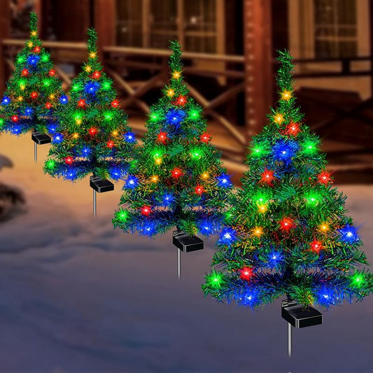 (4Pcs Sets of Solar Christmas Tree Lights) Holiday Decorations, Outdoor Courtyards, Gardens, Lawns, Small Path Lights, Atmosphere Lights